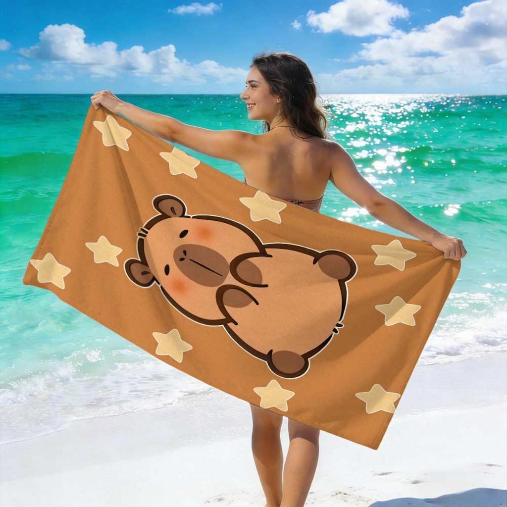 1pz Asciugamano da Spiaggia Capibara Stella, Marrone Caldo Kawaii, Microfibra Asciugatura Rapida, Ideale per Spiaggia Piscina Campeggio Yoga Estate All'aperto