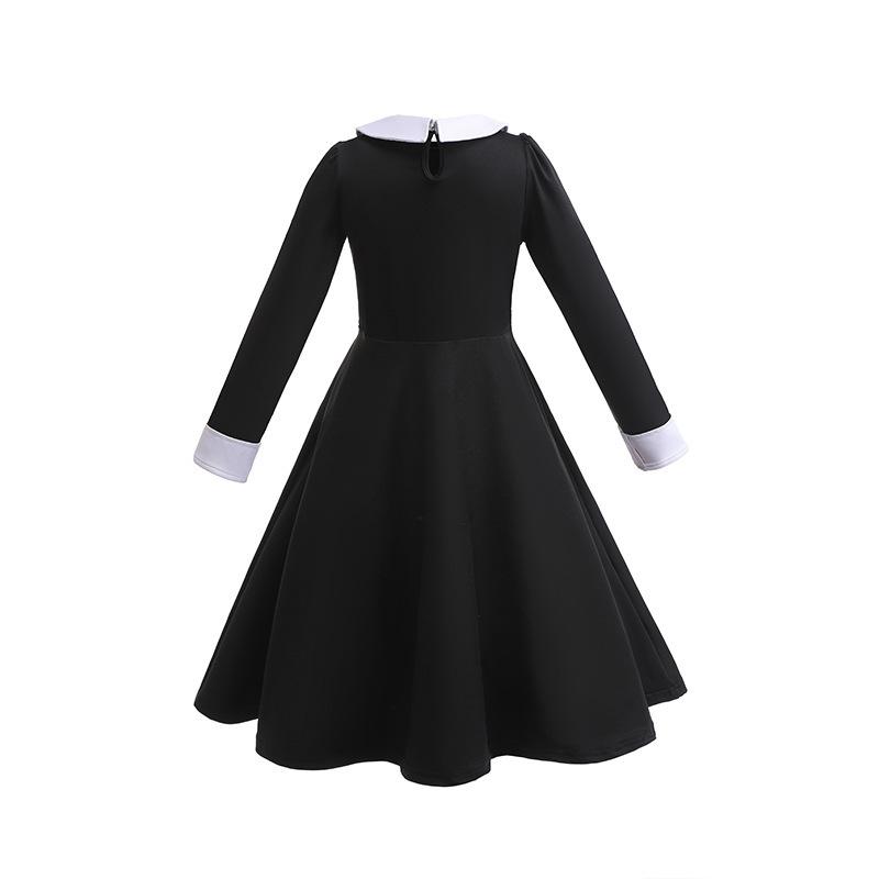 New children's long-sleeved dress Adams family cosplay girls lapel long dress
