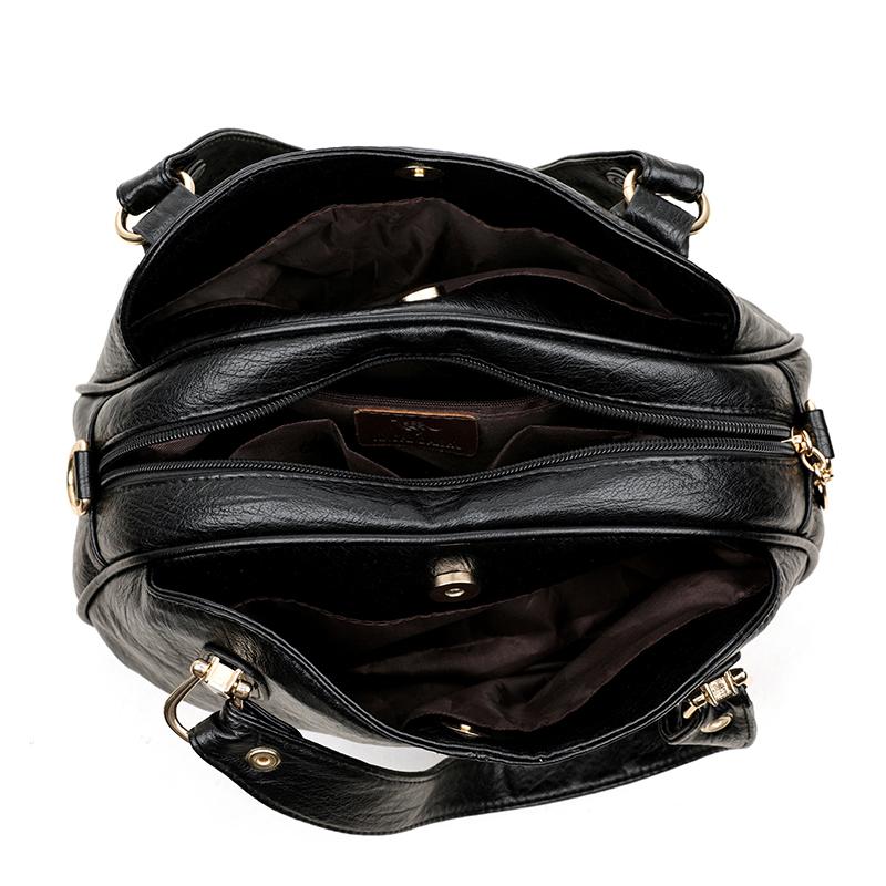 Vintage Soft Leather Handbag Women's Commuter Multi-Layer Large Capacity Shoulder Crossbody Bag
