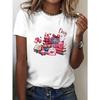 European Size Women's Valentine's Day T-Shirt with Heart, Cake & Book Graphics - Spring Summer Casual Short Sleeve Round Neck Blouse