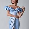European and American Cross-Border Popular Women's Clothing High-Slit Workwear Evening Dress Off-Shoulder Long Dress Strapless Ruffle Dress