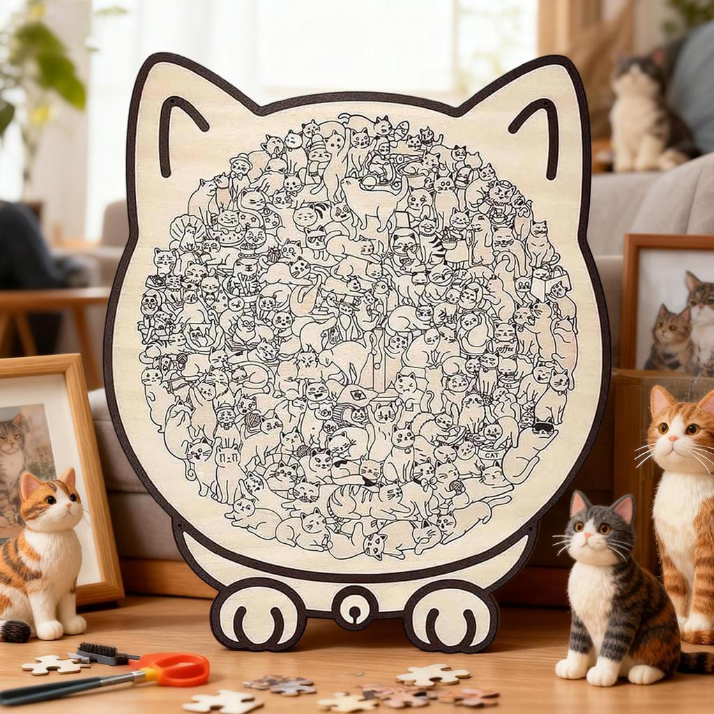 135 Teile Katzenpuzzle Erwachsene Holz Unregelmäßig Puzzle Kreatives Spielzeug Spaß Bunt Katze Einzigartig Geformtes Jigsaw Basteln Stressabbau