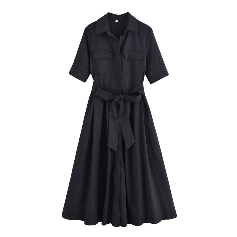 

Za Export New Arrival Women s Clothing ZR Fashion Style Fashion Silm Waist-Controlled Lace-up Poplin Dress 2640360 Black M