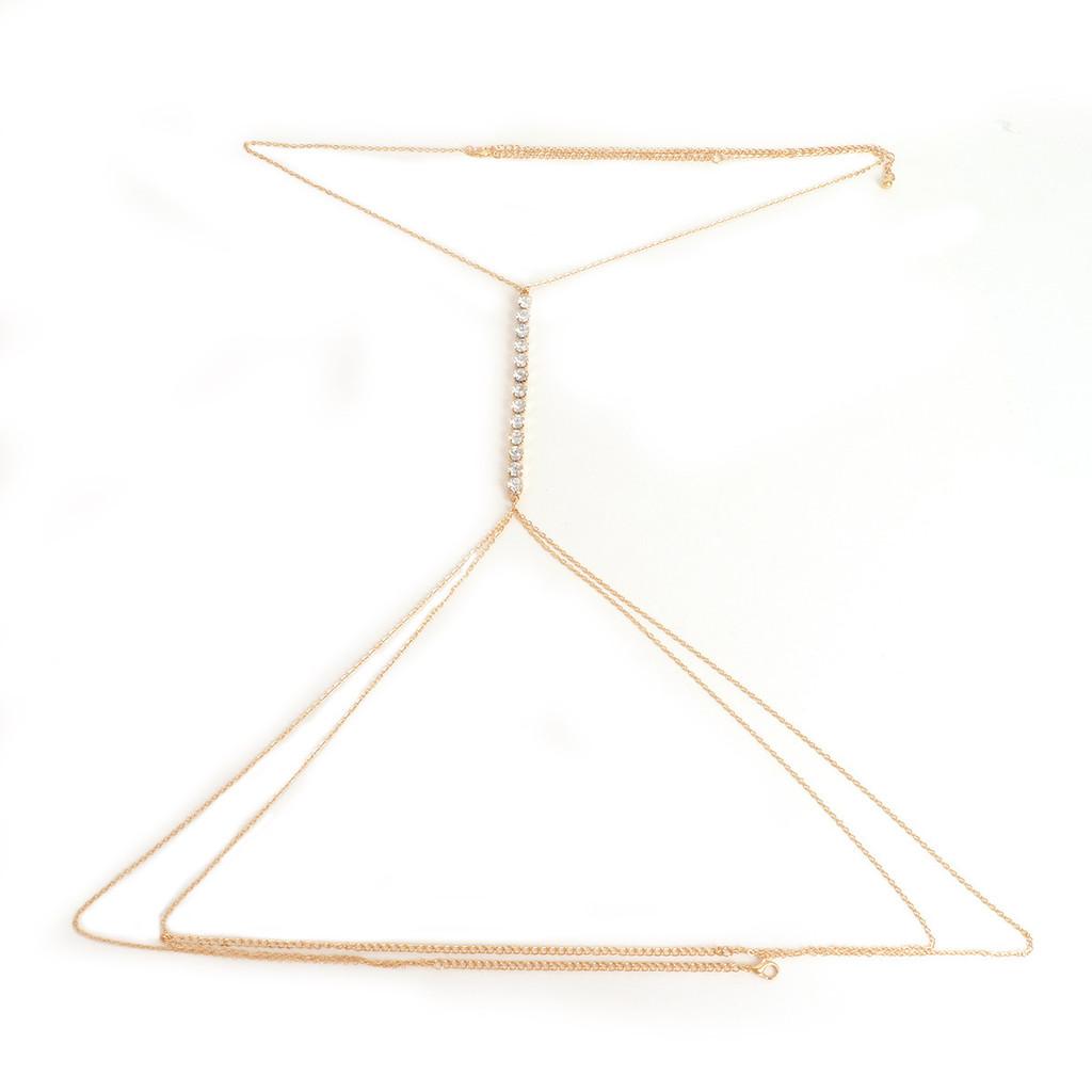 Minimalist Geometric Metal Body Chain With Water Diamond For Fashion Casual Wear