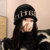 American Letter Knitted Hat for Women New Fashion Trend Warm Woolen Hat Big Head Circumference Showing Face Small Cold Hat