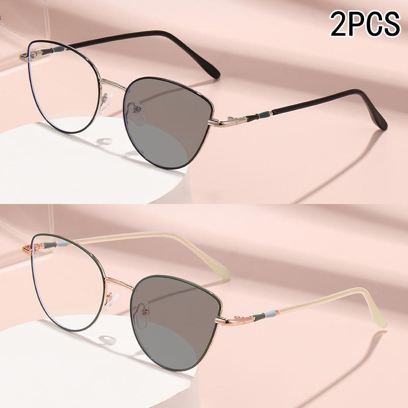 

2PCS Fashion Cat Eyewear Frame Photosensitive Color Change Versatile High-end Anti-blue Light Outdoor Myopia Eyewear 9793 -2