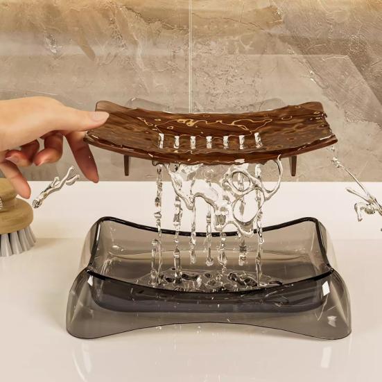Seifenschale mit Wasserauffangschale, Modernes Design Abflussseifenschale, Tragbarer Waschbarer Seifenhalter, Leicht zu Reinigende Seifenaufbewahrung für Badezimmer Küche