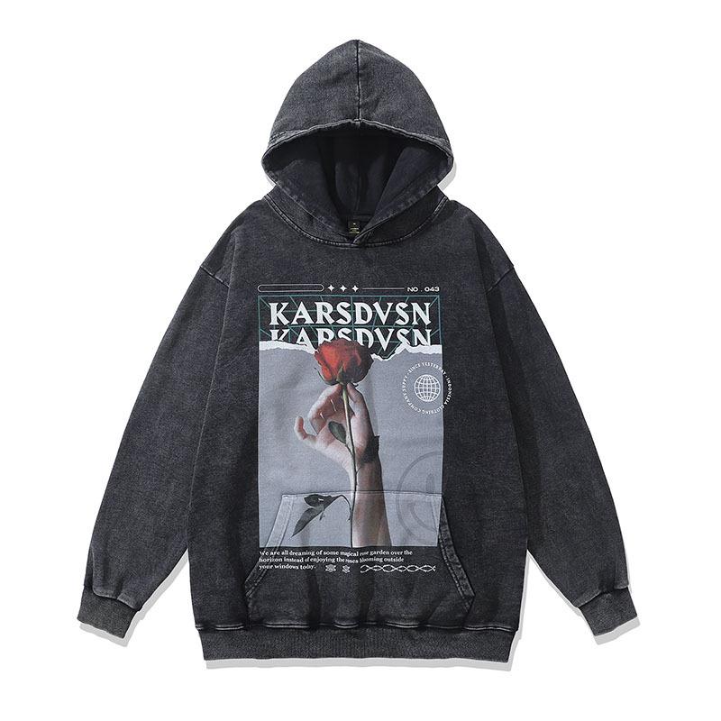 American High Street Design Niche Printed Hooded Sweatshirt For Men And Women Y2K Hip Hop Wind Wash Old Jacket