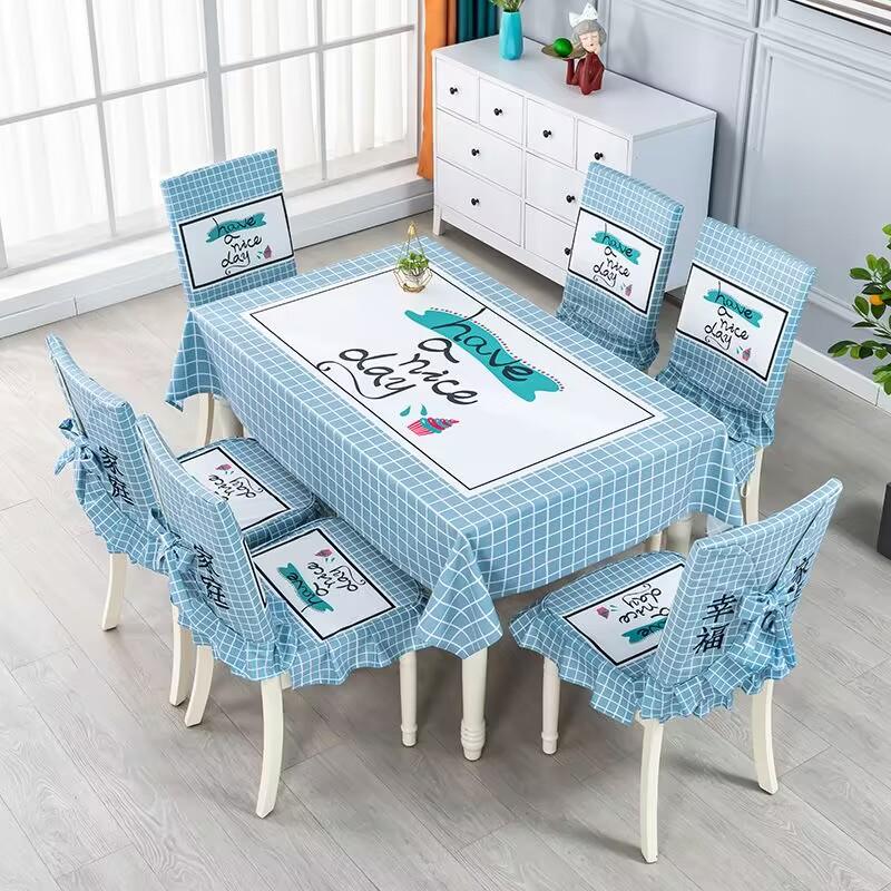 4-season Universal Chair Cover Non Slip Dining Table Fabric  Modern Blue Minimalist One Piece  Chair Cover  Chair Tablecloth