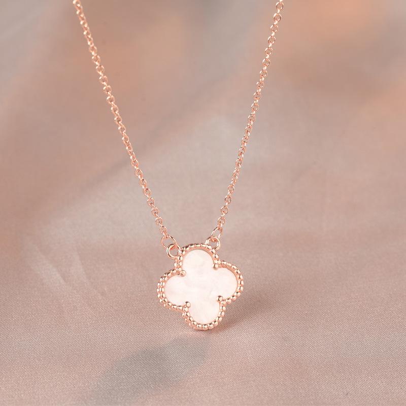 

Ожерелье с четырехлистным клевером, двухсторонняя подвеска высокого качества, белая ракушка, роскошная простая цепочка на ключицу с травой на удачу rose gold чёрный