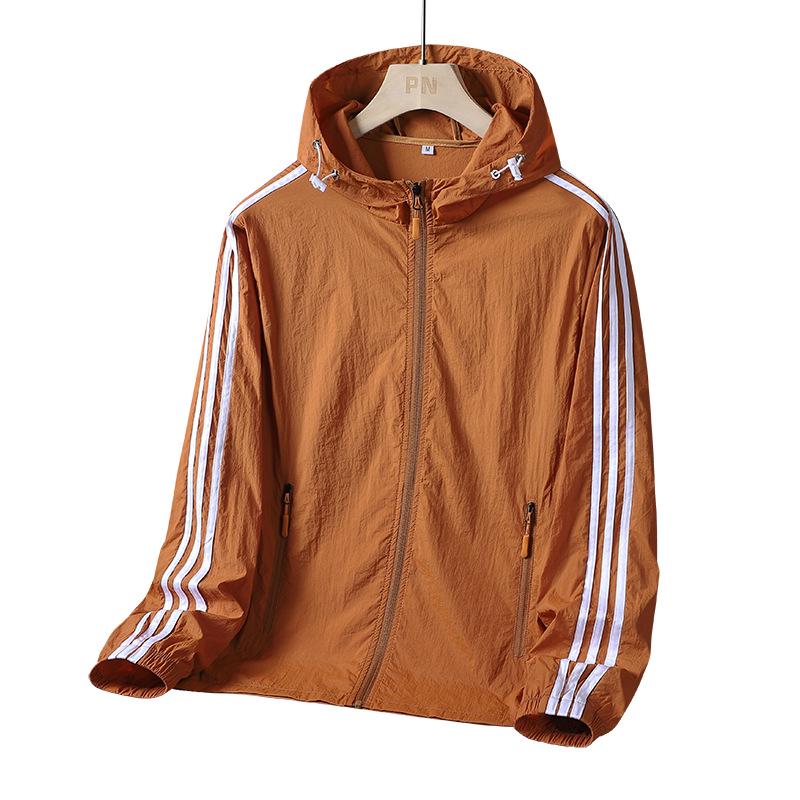Three Stripes Men's Summer Sun Protection Hooded Jacket - Lightweight, Breathable, Ideal for Outdoor Sports & Fishing