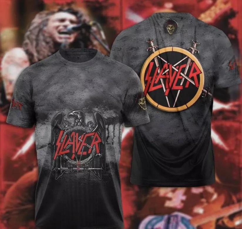 Popolari T-shirt Stampate 3D della Band Metal Rock Slayer da Uomo Stile Hip Hop T-shirt da Strada Moda Manica Corta Top Oversize Streetwear
