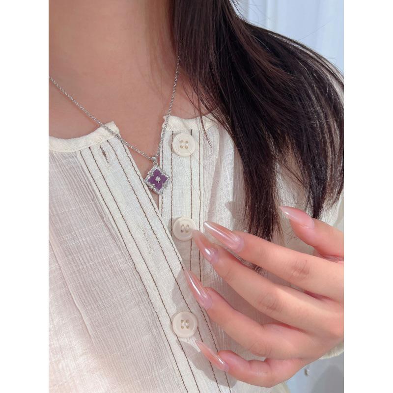 Italien Buchi Vintage Hof Violett Set Kleeblatt Armband Halskette Ohrringe Hohes Temperament