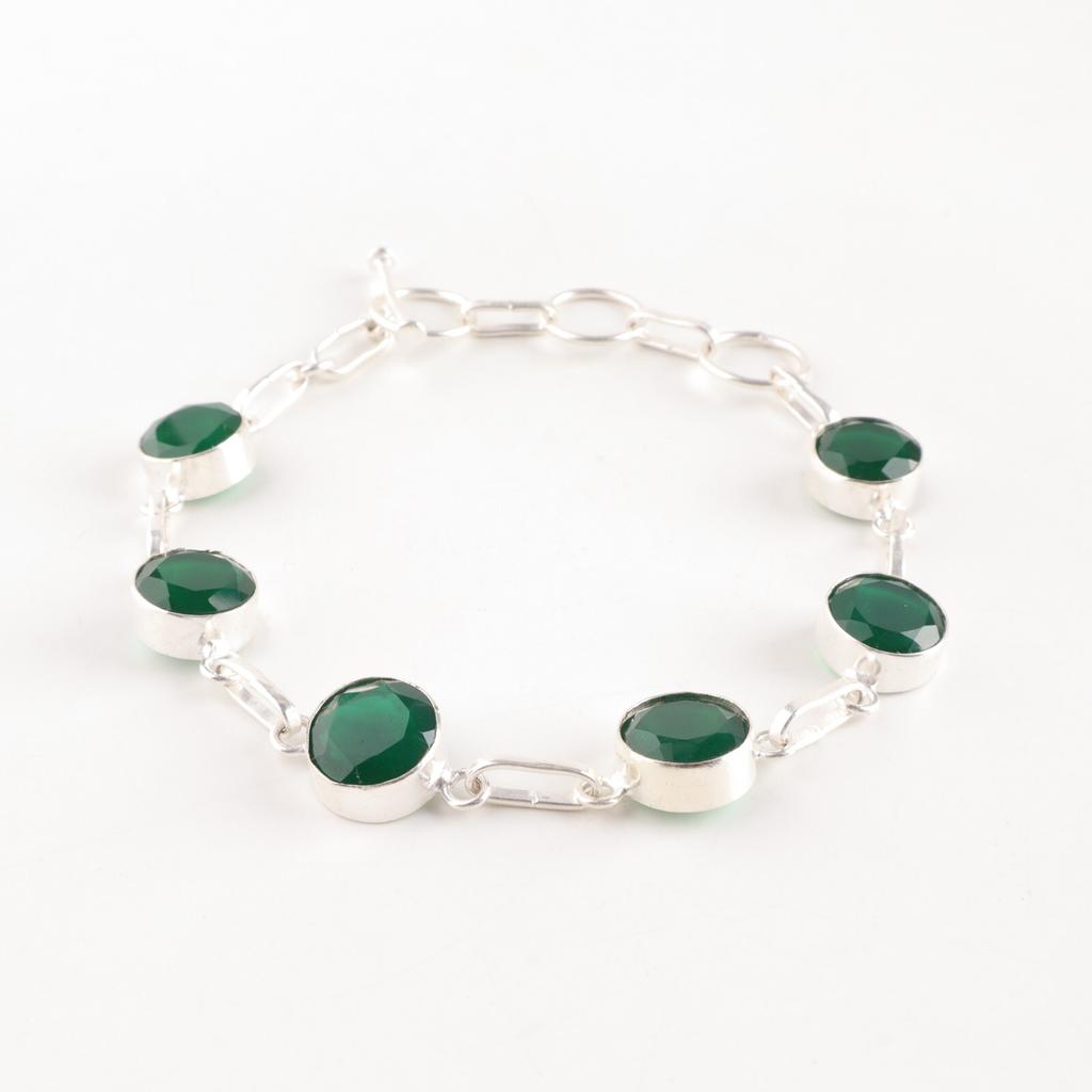 Green Onyx Gemstone 925 Sterling Silver Jewelry Handmade Bracelet Wedding Gift RB-14-16
