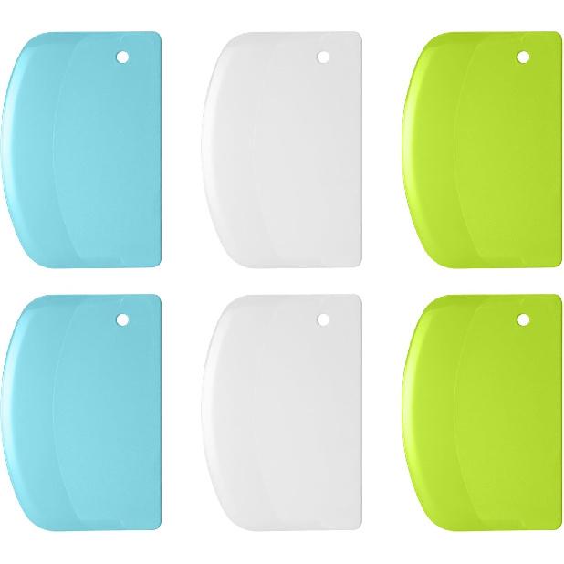 6Pcs Food Dough Scraper Bench Scraper, Plastic Multi Purpose Kitchen Pastry Cutting Tool Flexible Bowl Scrapers with Curved Edge, Cake Baking Bench