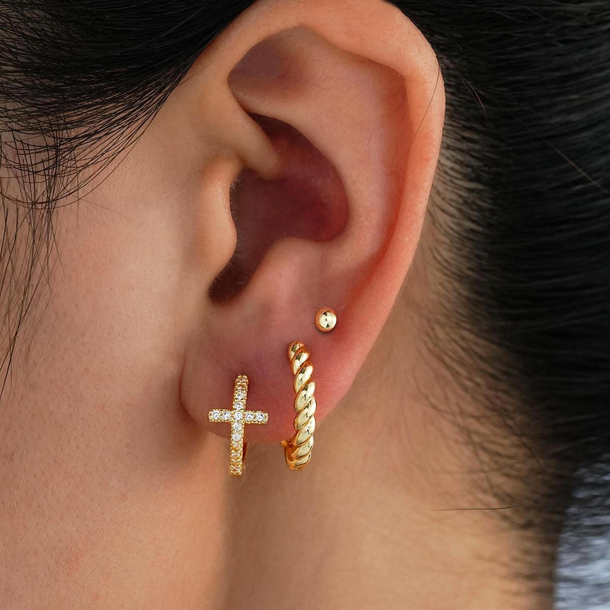 

3pcs New Fashion Minimalist Copper Zircon Cross Earrings Set for Women Chunky Birthday Vacation Daily Wear Party Jewelry Gifts