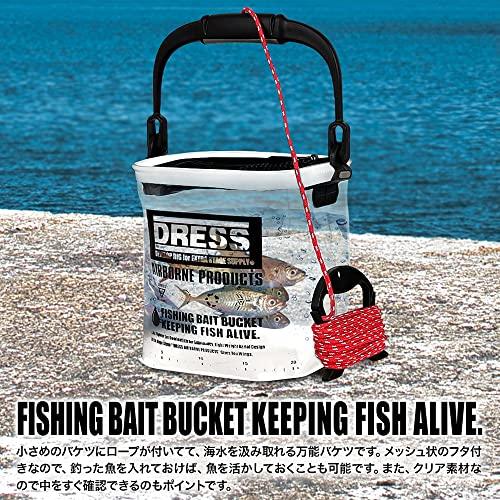 DRESS Fishing Water Bucket, Clear White, Includes 7m Rope & Holder, Mesh Lid, Zipper Closure, EVA, Multi-Purpose Bucket, Transparent Fishing Tackle