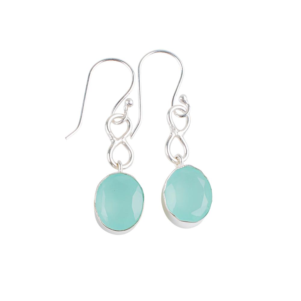 Aqua Chalcedony Gemstone 925 Sterling Silver Handmade Jewelry Earrings 1.60" EE-12-14