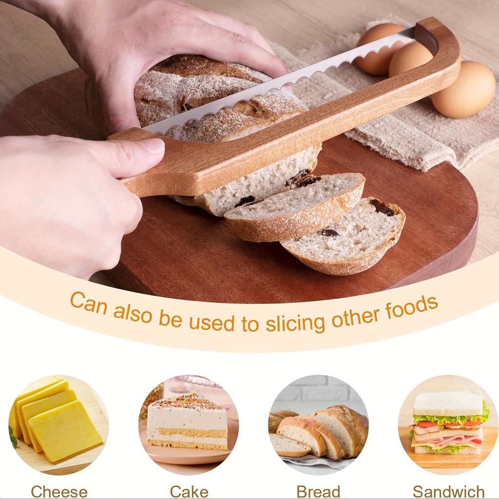 Lame de Pan de Madera Premium con Mango Ergonómico Hoja Ajustable para Rebanado Uniforme, Herramienta de Cocina Rústica para Panes Artesanales y Pasteles