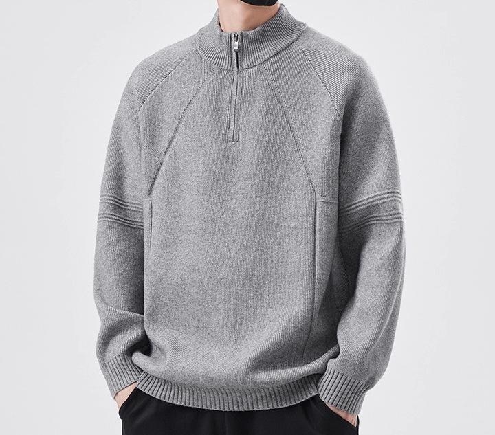 

Men s Trendy Korean-Style Half-High Collar Zipper Sweater - Autumn/Winter Loose Pullover Knitwear XXXL сірий колір