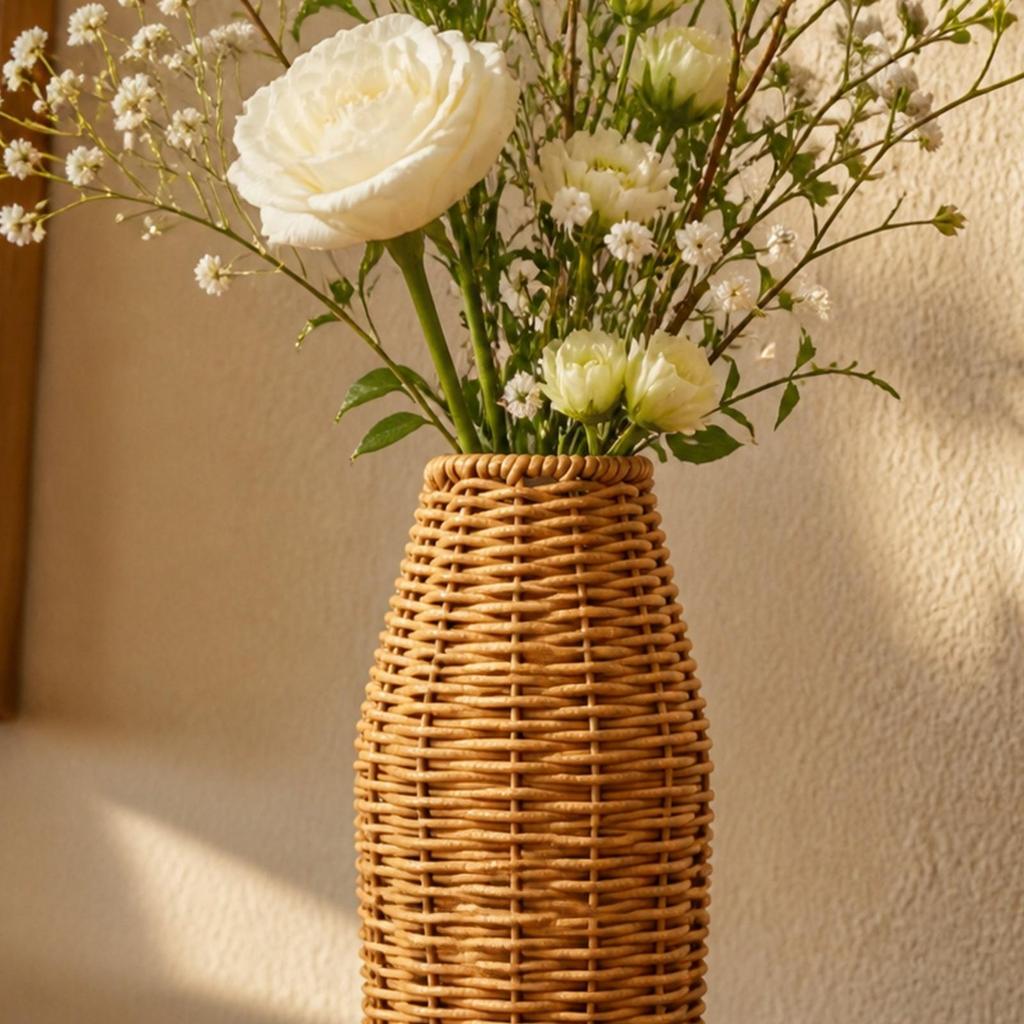 Rattan-Look Plastic Vase Long-Lasting for Reading Nook