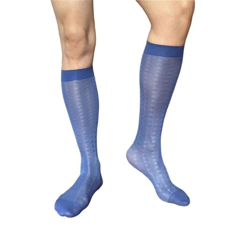 Men Thin Business Dress Socks Stretchy Nylon Sheer Knee Highs Dress Socks Over the Calf Dress Socks Sheer Casual Socks