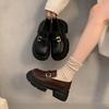 British style platform heightening small leather shoes women's French one-pedal not tired feet single shoes 2025 new black loafers
