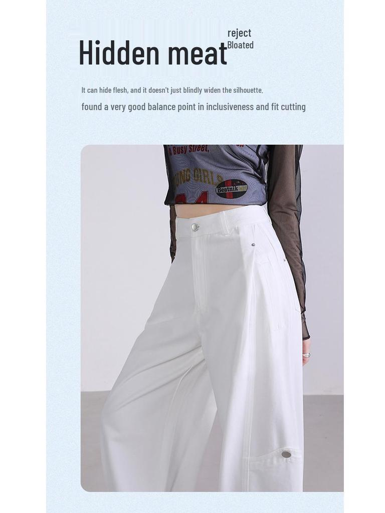 2025 Autumn Women's Spliced Wide-Leg Cargo Pants with Large Pockets