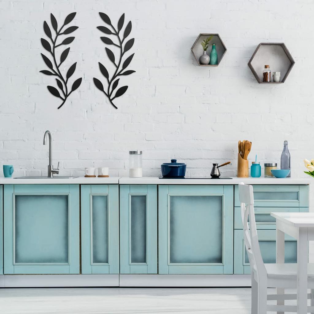 2Pcs Metal Wall Art Leaf Branch Decor Olive Tree Leaves Wall Sculpture for Living Room/Home Decoration