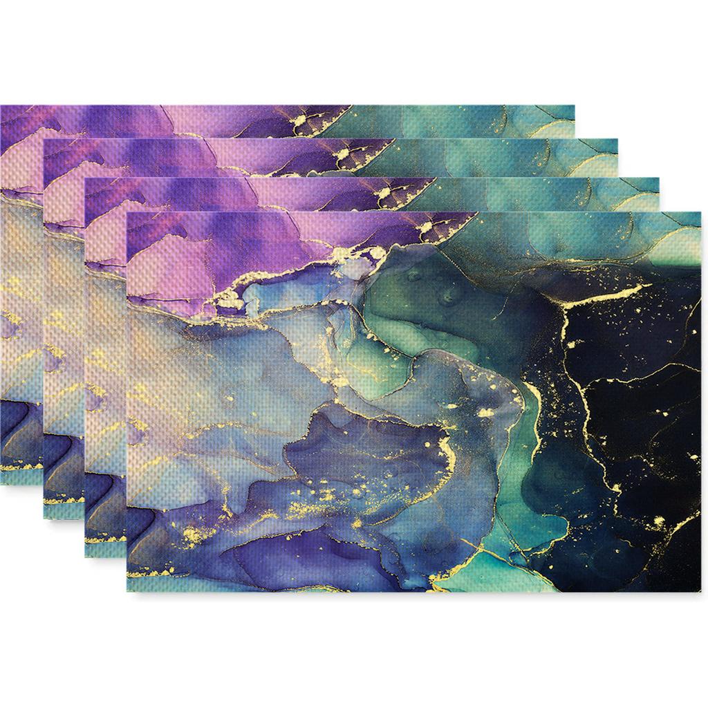 Anti Fouling and Heat-insulating Table Mat 4PC Placemat Watercolor Marble Printed Fabric Linen Placemat  Western Style Placemat
