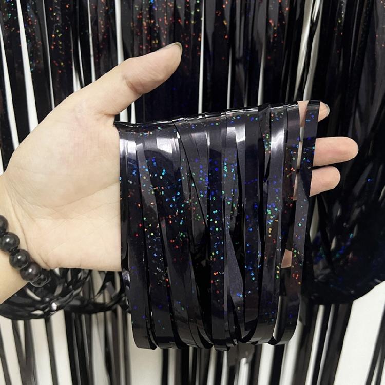 Black Foil Curtain Backdrop for Halloween Party Birthday Wedding Decorations