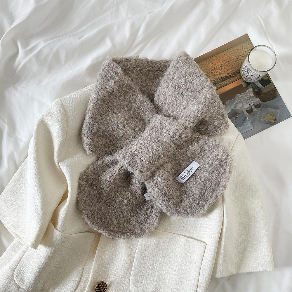 Korean ins simple soft waxy plush cross scarf women's versatile skin-friendly small scarf autumn and winter student warm scarf