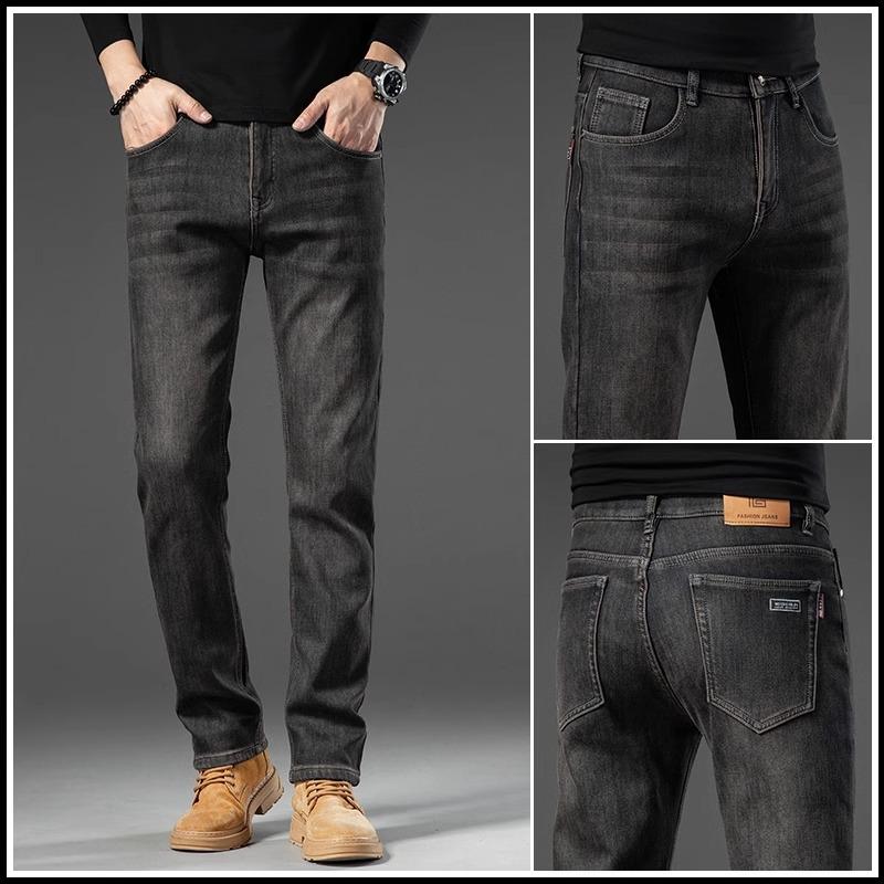 Spring And Autumn Winter New Men'S Plush/Regular Jeans Slimming Straight Stretch Business Versatile Long Pants