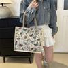 Butterfly Pattern Print Tote Bag For Women Made Of Linen With Magnetic Closure For Daily Commute