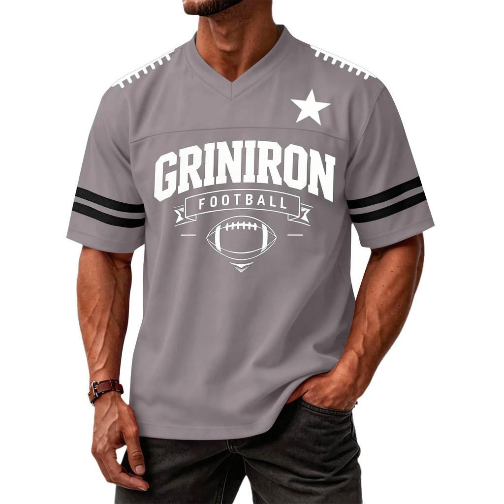Men's Casual V-Neck Short Sleeve T-Shirt with Baseball Print Sports Top for Gym and Everyday Wear