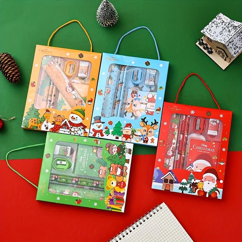 4 Sets/24 Stück Weihnachtliche Schreibwaren-Geschenksets, Tragbare Schulmaterialien für Feiertags-Geschenkaktionen, Wettbewerbspreise, Papier-Material