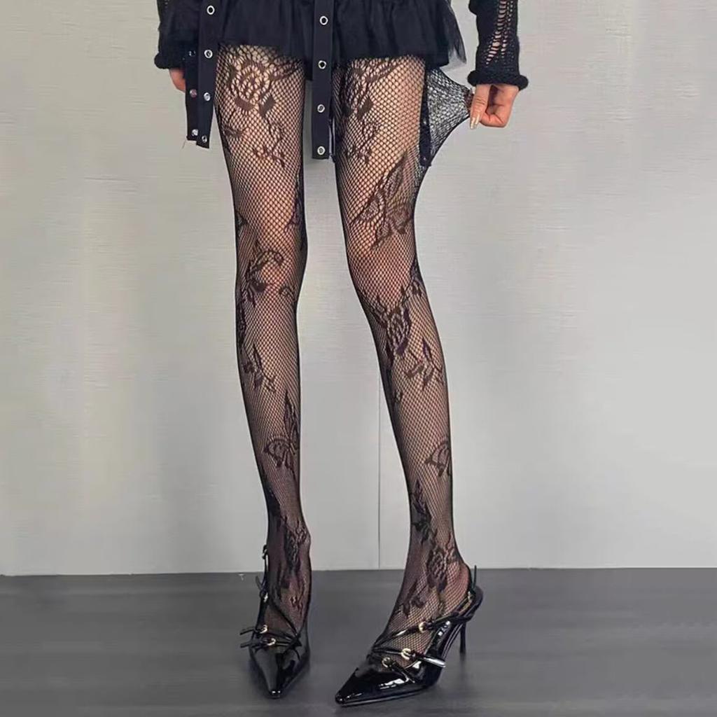 Spring and Summer Niche Thin Lolita Lace Blooming Flower Pantyhose Sweet Cool Babes Mesh Socks