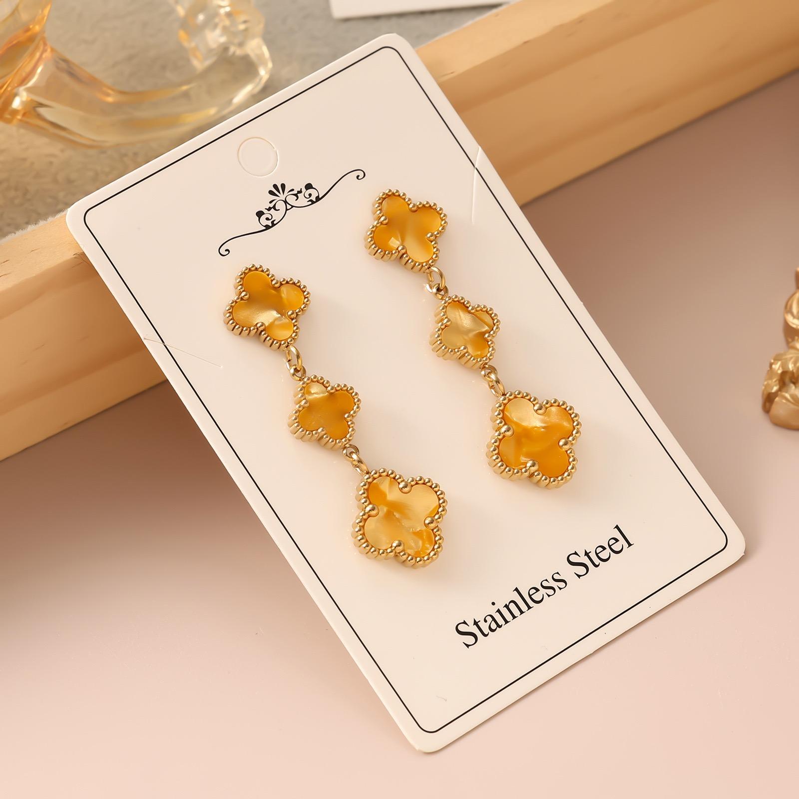 Высококачественные позолоченные серьги-клеверы из нержавеющей стали, двухсторонние серьги из перламутра