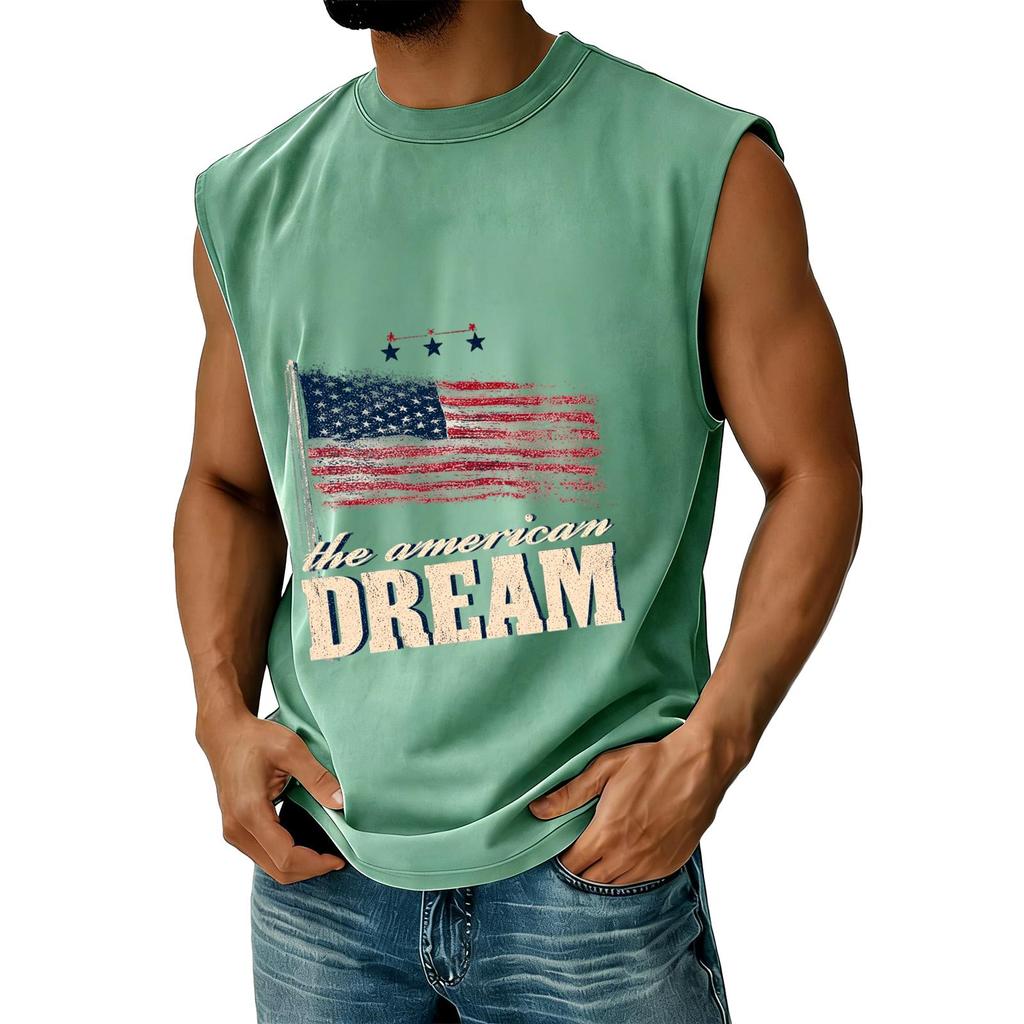 Men Sleeveless Muscle Tank Top Casual Athletic Vest Crew Neck Printed Graphic Loose Fit Summer Shirt for Outdoor Gym Workout