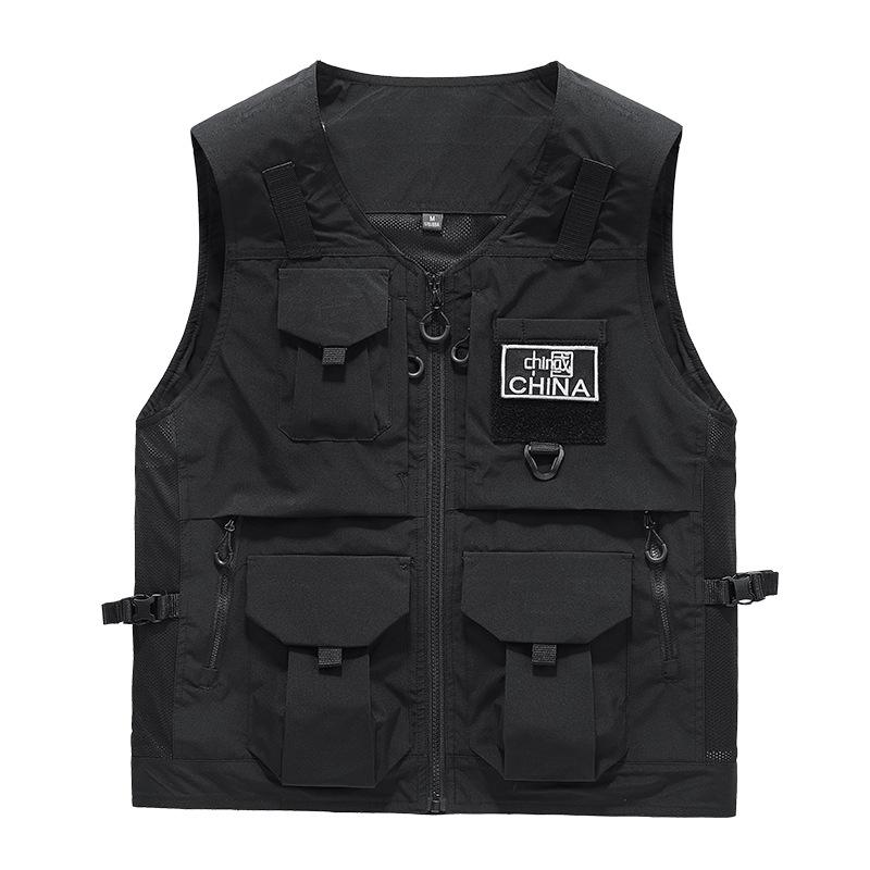 

Chinese Style Men s Vest Autumn Outdoor Camouflage Three-dimensional Patch Pocket Stand Collar Casual Work Vest Jacket 5XL