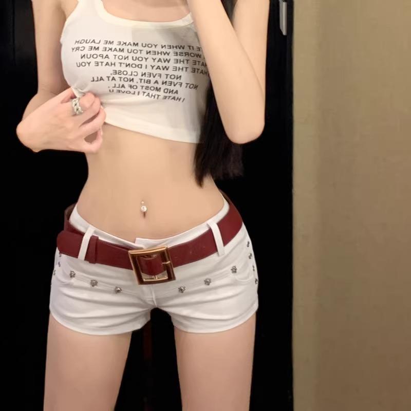 Internet Celebrity Wear the Same Hot Pants Female Hot Girl Y2g Vintage Club Low Waist Hip-Wrapped Rivet Denim Super Short Shorts