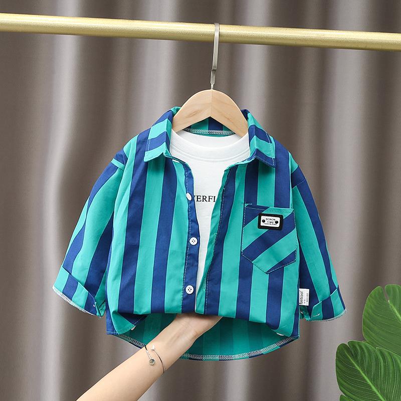 Boys Striped Long Sleeve Cotton Shirt Spring Autumn Korean Kids Top