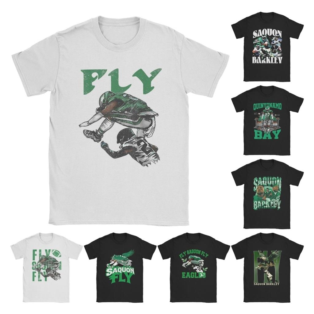 Saquon Barkley Fly The Reverse Hurdle T Shirt for Men 100% Cotton Funny T-Shirt Rugby Eagle Tees Short Sleeve Clothes Plus Size
