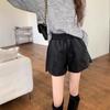 Women's High Waist A-Line PU Leather Shorts 2025 - Slimming, Elastic Waist, Wide-Leg Bootcut for Spring and Autumn.