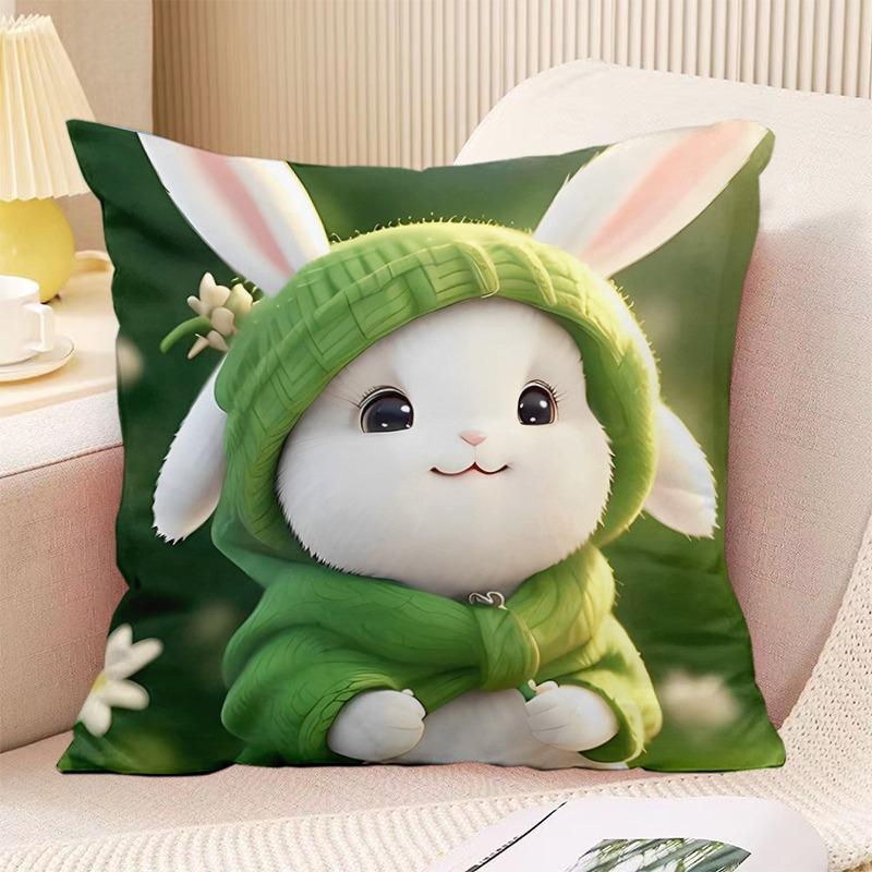 Schlafzimmer Wohnzimmer Quadratische Kissenhülle Niedlicher Hasen-Druck Dekorative Kissenhülle