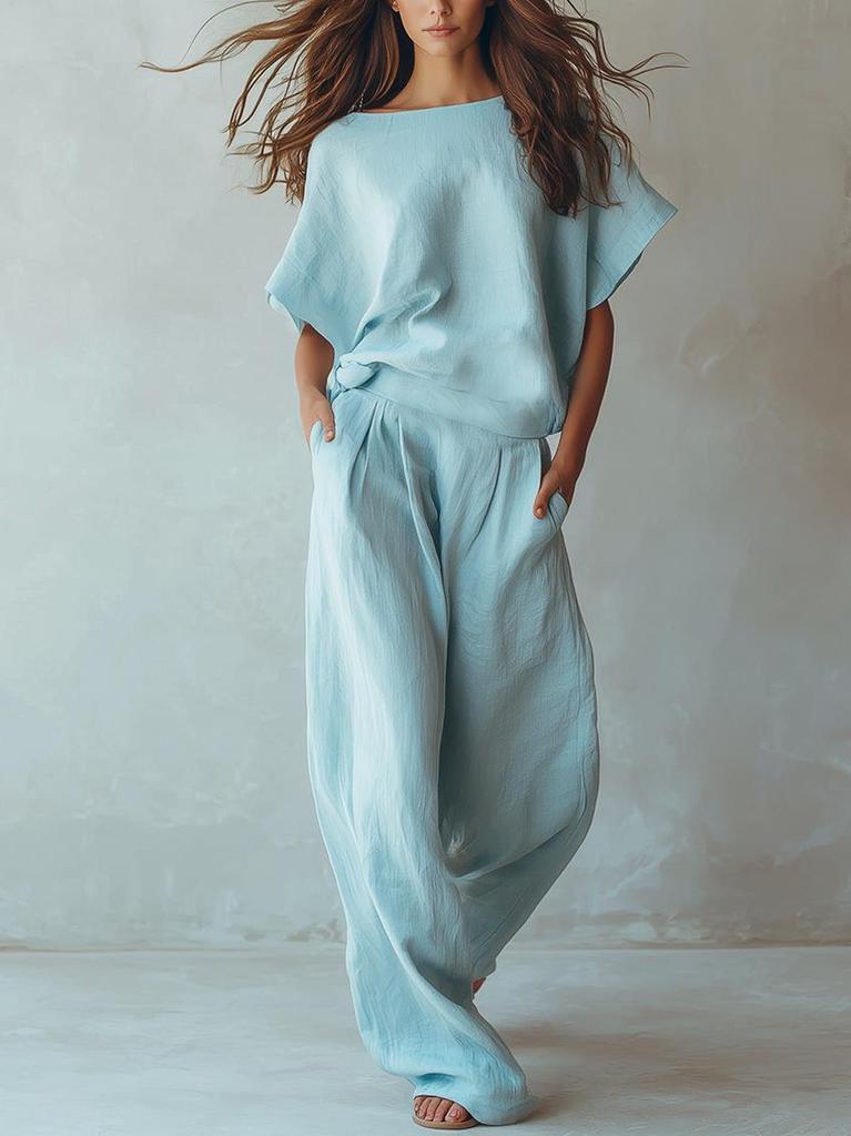 Women's 2026 Summer European & American Casual Linen Suit - Loose Drape Two-Piece Set