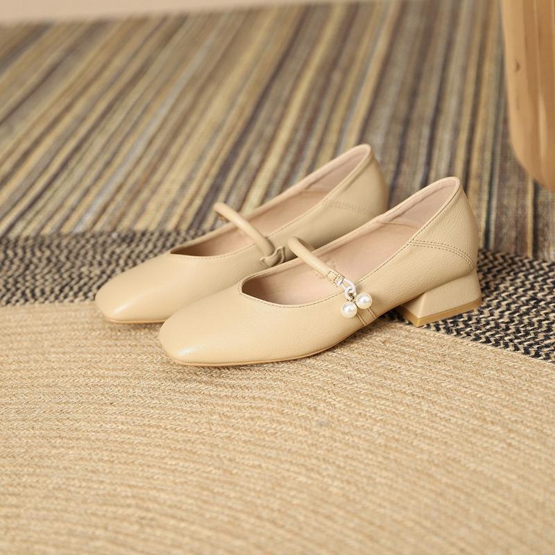 

Mary Jane women s shoes spring and autumn new thick heel single shoes versatile soft sole soft leather non-slip high heels 36 абрикосовий