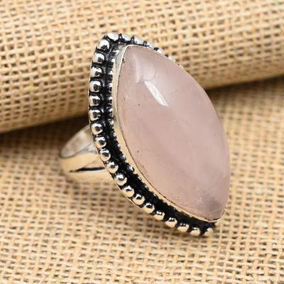 Anello in argento sterling 925 fatto a mano con pietra preziosa al quarzo rosa per Natale