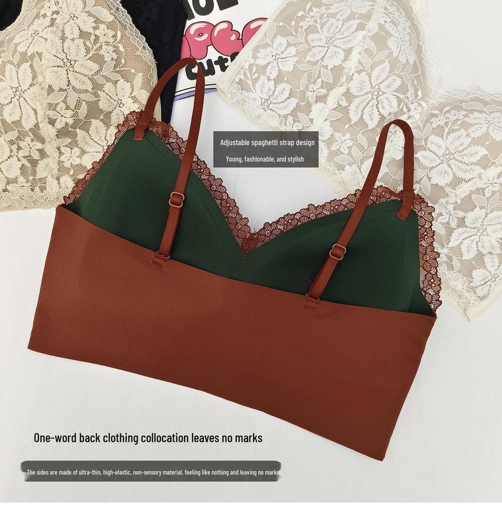 Women's French Triangle Lace Camisole Bra with V-Neck and Beautiful Back Design