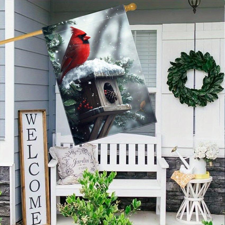 1pc Double-Sided Christmas Cardinal Pinecone Garden Flag Polyester Outdoor Yard Decoration, Welcome Bird House Pine Branch Flag, No Electricity Needed
